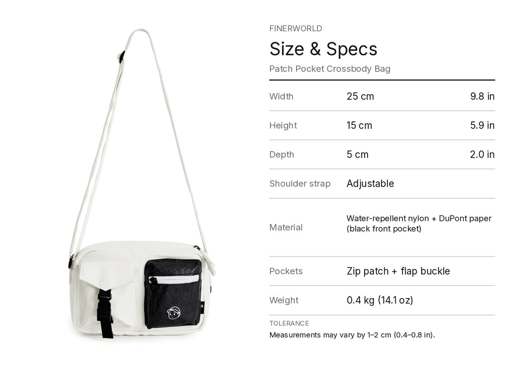 FINERWORLD C1 Patch Pocket Crossbody Bag – Soft Beige Size & Specs