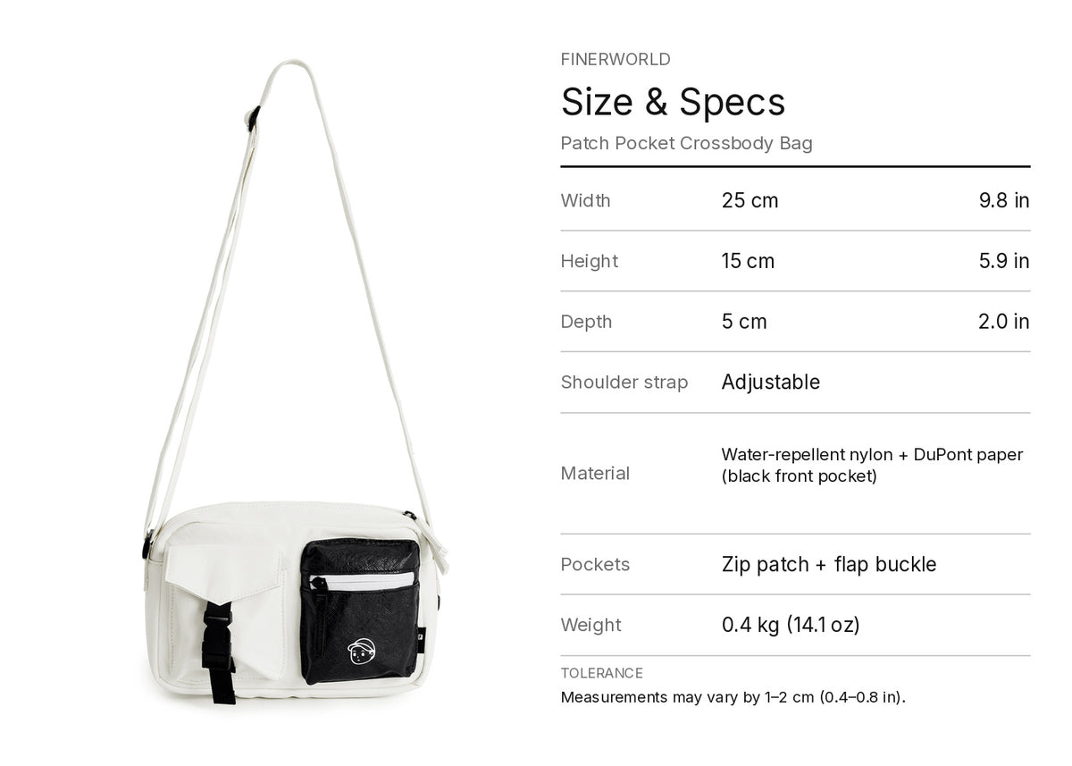 FINERWORLD C1 Patch Pocket Crossbody Bag – Soft Beige Size & Specs
