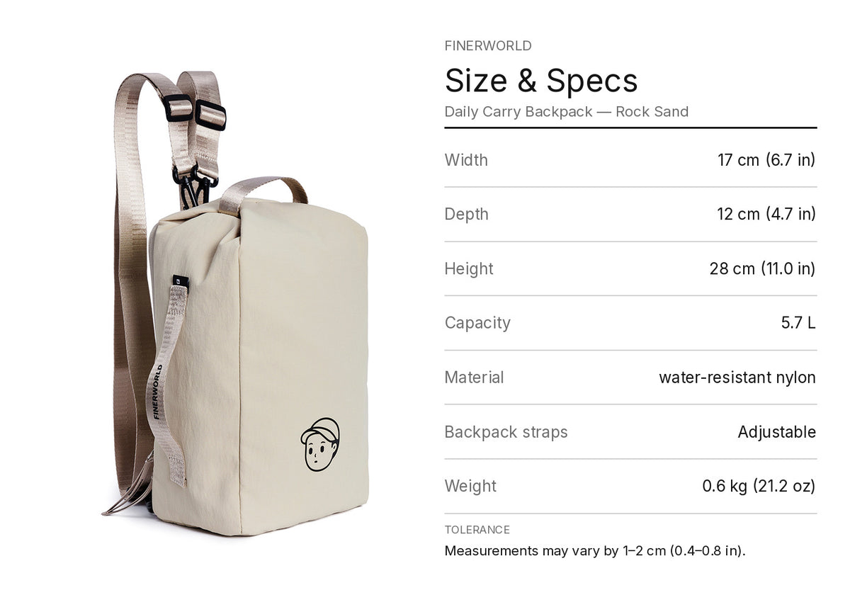 Daily Carry Backpack in Rock Sand – dimension guide graphic