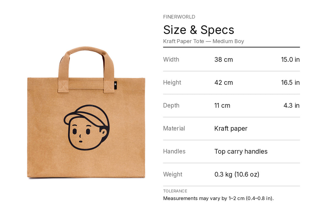 Kraft Paper Boy Tote in Medium – dimension guide graphic