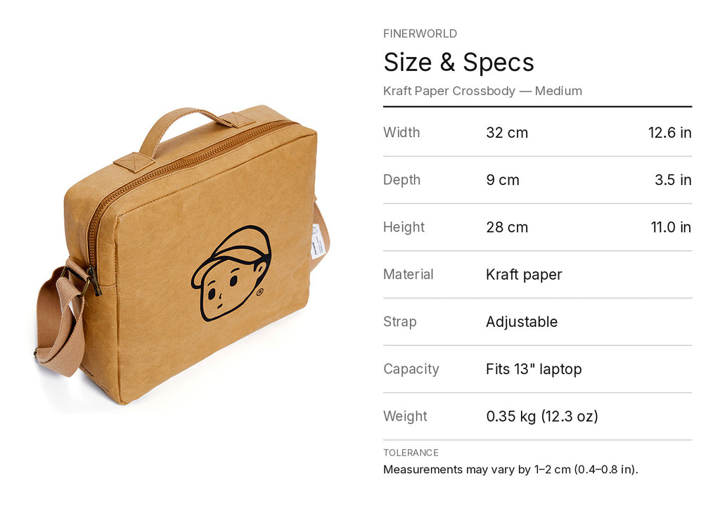 Kraft Paper Crossbody in Medium – size chart