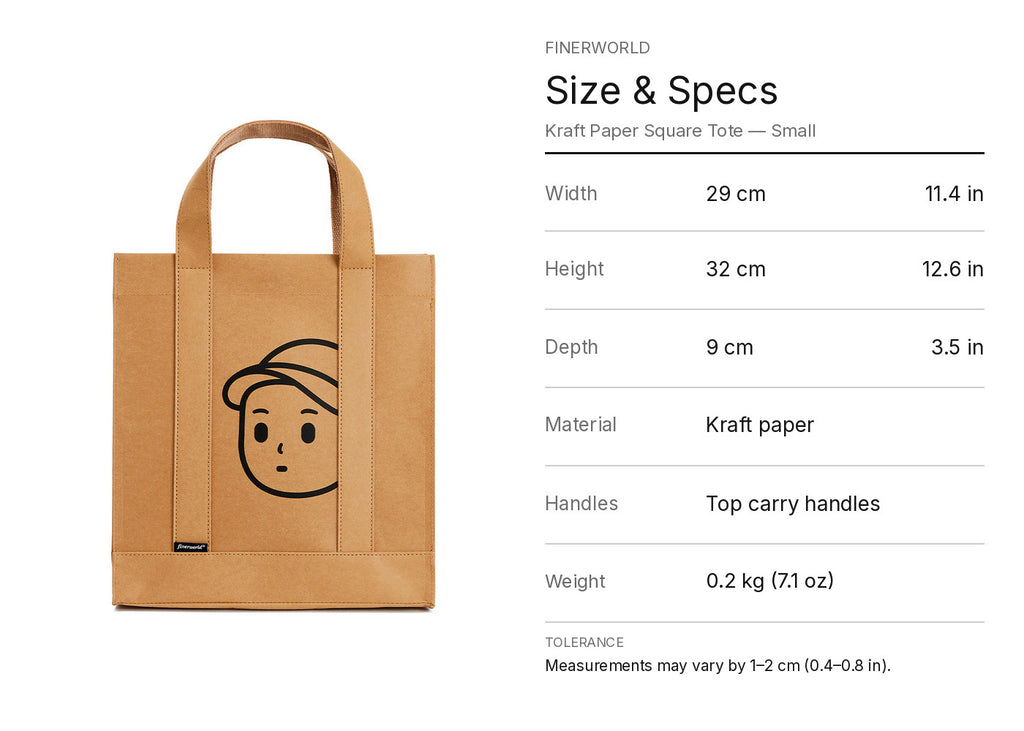 Kraft Paper Square Tote in Small – size chart