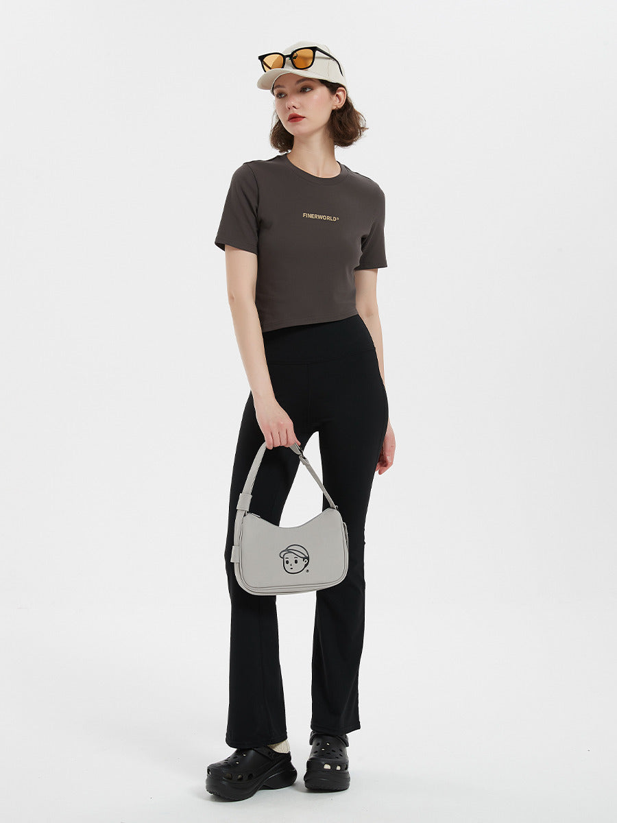 Nylon Shoulder Bag in Tile Gray – on-body shot 01