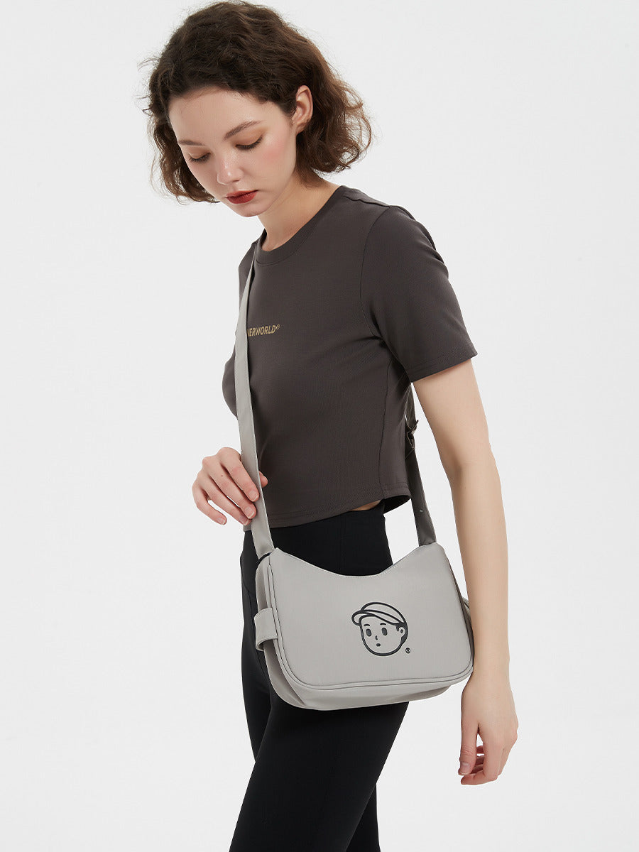 Nylon Shoulder Bag in Tile Gray – on-body shot 02
