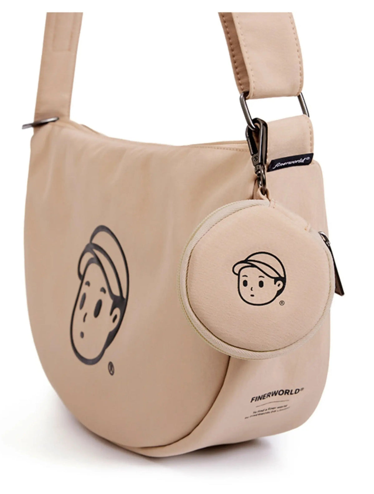 FINERWORLD Crescent Dumpling Crossbody Bag in Rock Sand - studio angle